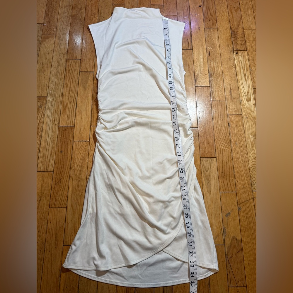 Aritzia Cream Asymmetrical Ruched Dress #602 - Picture 3 of 7